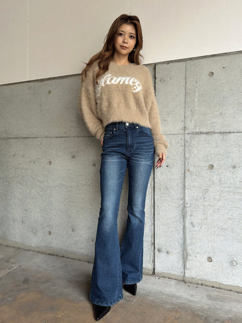 ロゴシャギーニットトップス